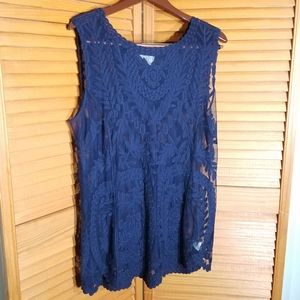 Laundry by Shelli Segal Sheer Navy Seeveless Top